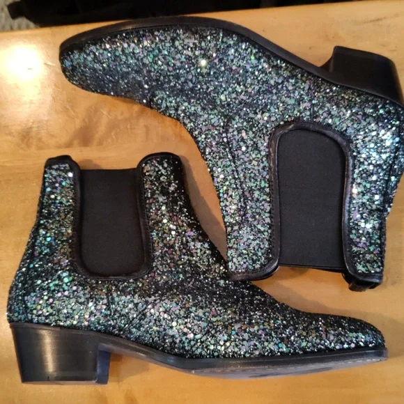 Zadig & Voltaire boots size 38eu/7.5 us Rn116202 blue silver and black glitter - Picture 7 of 11